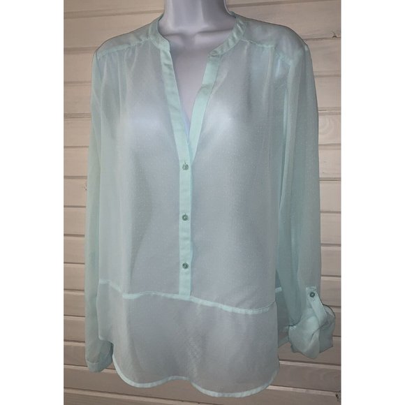 Maurices Sz LARGE Light Green Shirt Tunic Swiss Dot Semi Sheer Popover EUC - Picture 2 of 11